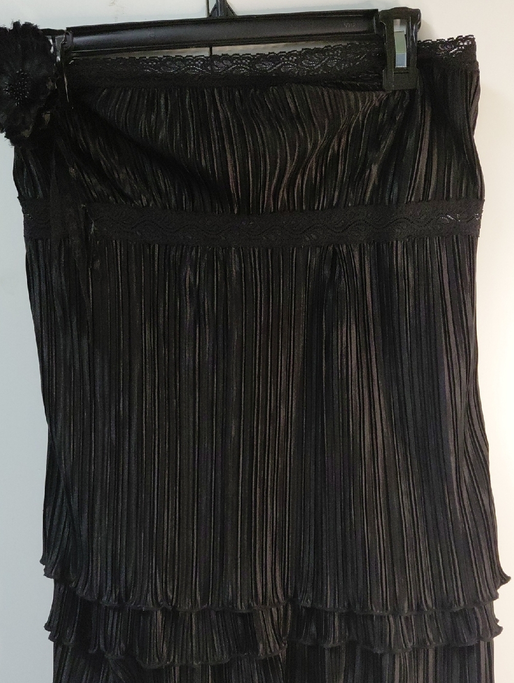 Forever 21 Black Pleated Tiered Top  with Lace Waist
